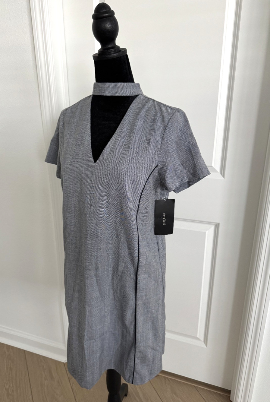 Zara Basic Collection Gray Short Sleeve Shift Dress Women's Medium Flowy Mini